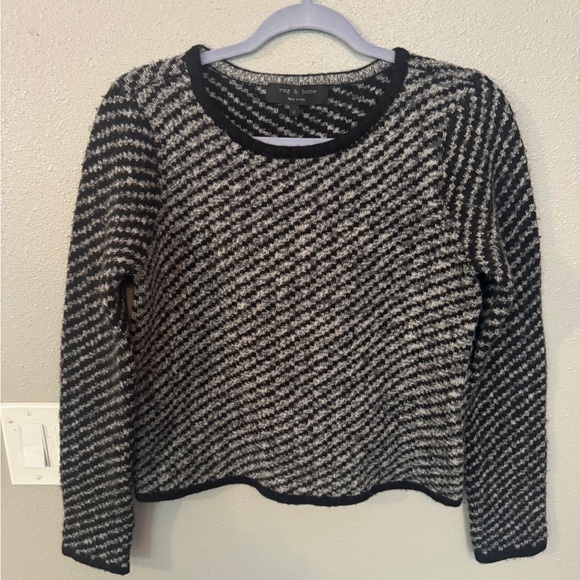 Rag & Bone 100% wool black white grey classic quiet luxury crew neck sweater - Picture 10 of 10